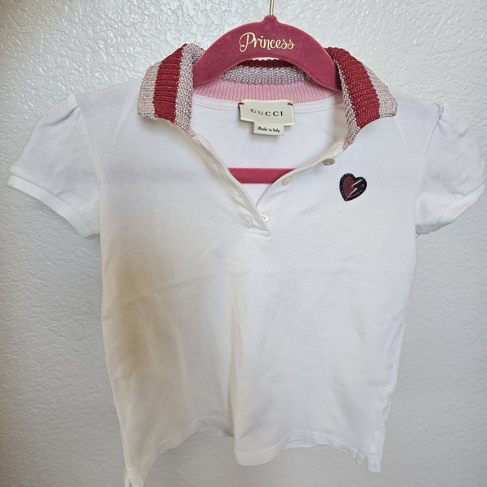 Gucci Kids Polo Shirt in White with Red Details